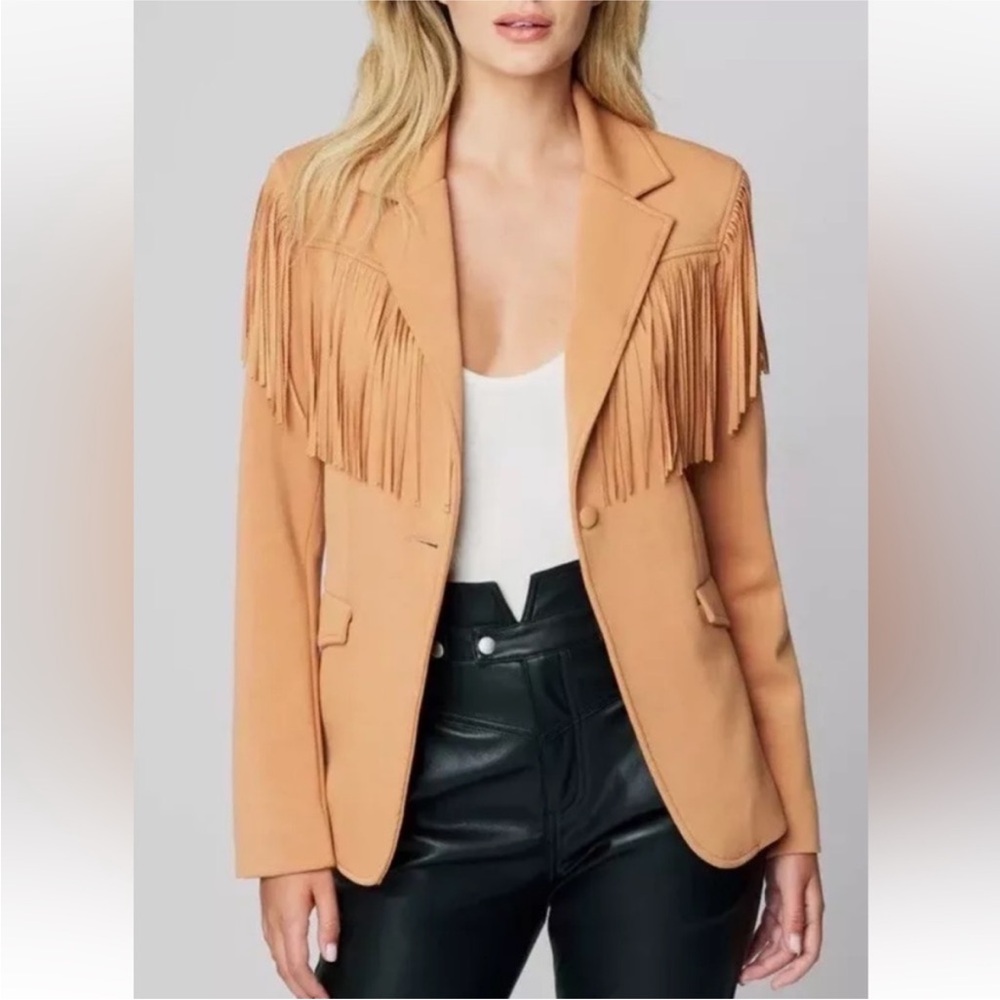 Blank NYC Fringe Tan Single Button Blazer Size Large